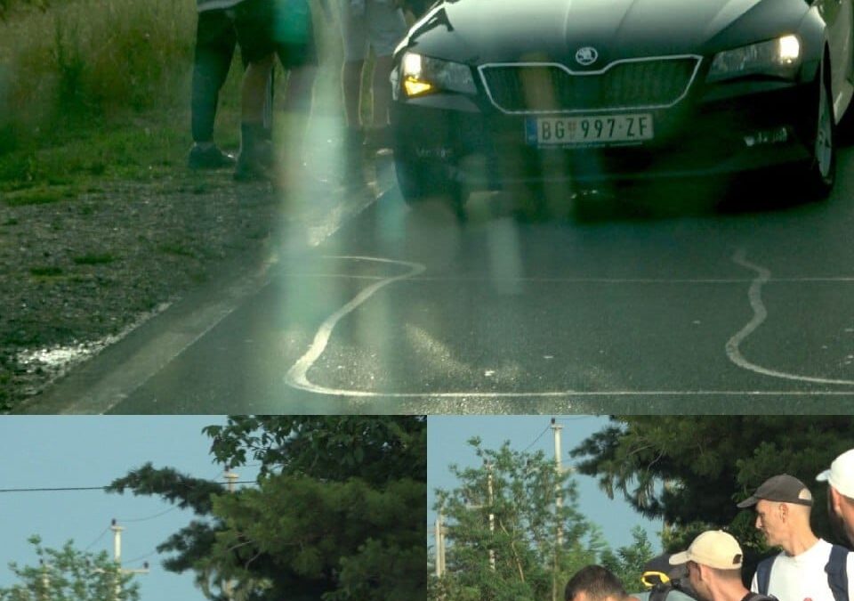 Srđan Žunić, osnivač Ujedinjenog naroda Srbije u verbalnoj raspravi sa pripadnikom MUP Republike Srbije tokom protestnog skupa u Loznici