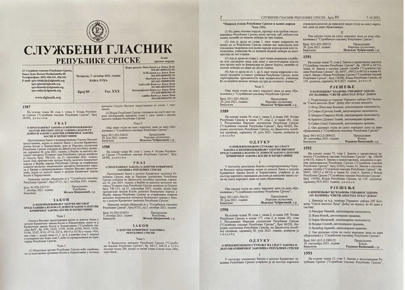 Ukazom Željke Cvijanović od srijede Inckov zakon prestaje da važi u RS